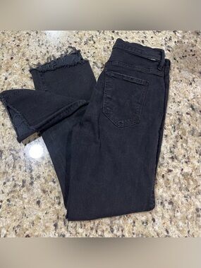 MOTHER Black Ankle Frayed-Hem Cropped Jeans